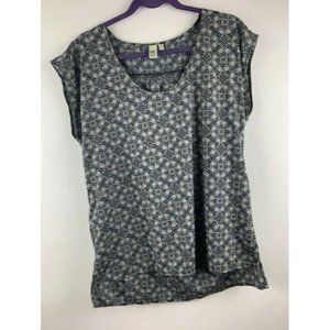 14 & Union Size Medium Womens Top Black Gray High Low Hem Scoop Neck Sle…